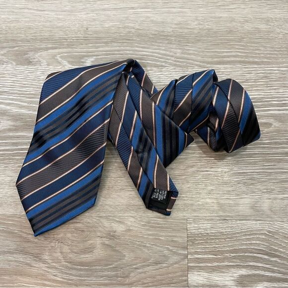Hugo Boss Pure Silk Black Blue Brown Neck Tie Standart Wide 3 1/2 - Picture 2 of 9